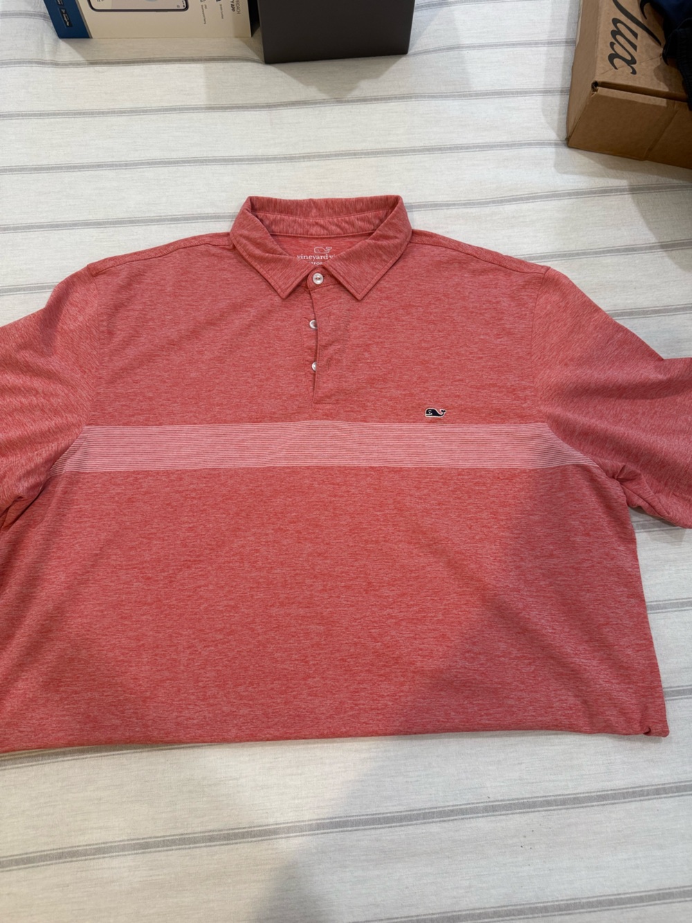 Vineyard Vines Heathered Red Polo Shirt with Chest Stripe